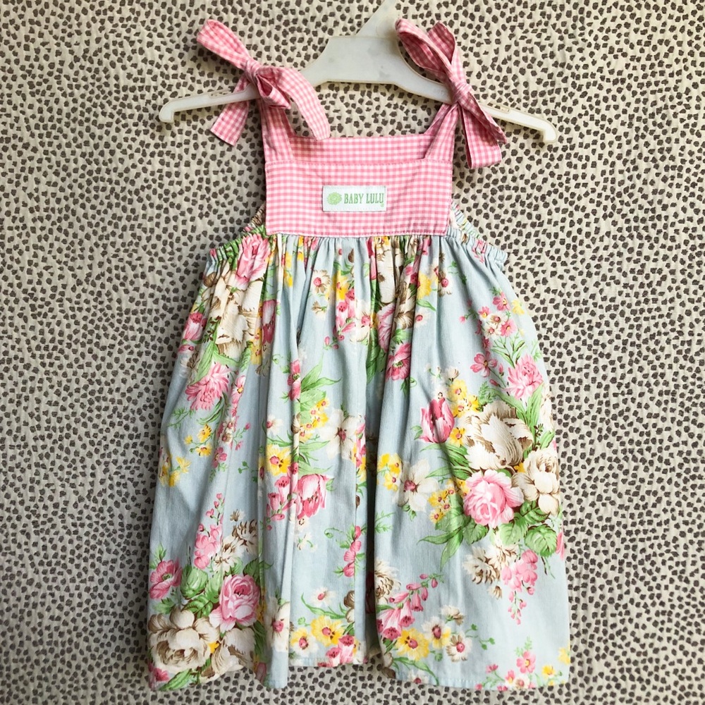 Vintage Baby Lulu Gingham & Blue Floral Dress 3T